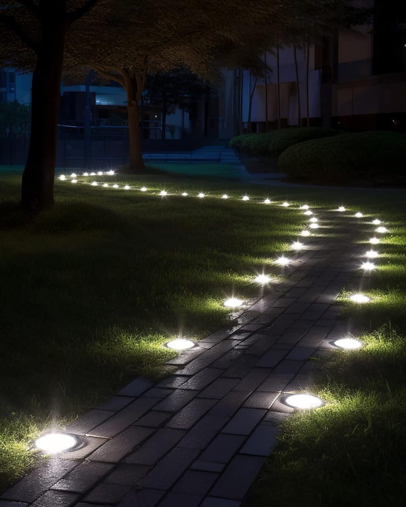 Biling Solar Ground Lights Outdoor 8 Packs, 12 LEDs Bright Flat Solar Lights Outdoor Waterproof Solar Powered for Yard Walkway Garden Driveway (White) - Image 2